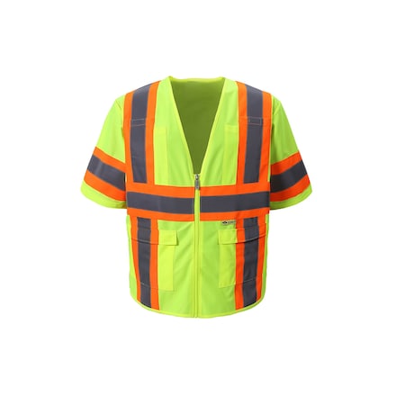 Class 3 Contrast High Viz Vest, X-Large, Lime, Class 3